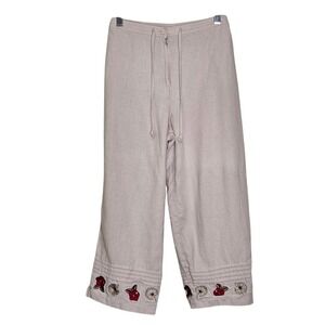 Vintage Sag Harbor Petite Linen Blend‎ Embroidered Crop Pants 6P Beige Floral